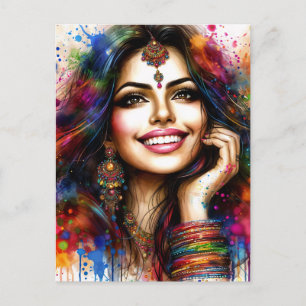 Oost-Indische schoonheid Kleurrijk festival kunst Briefkaart
