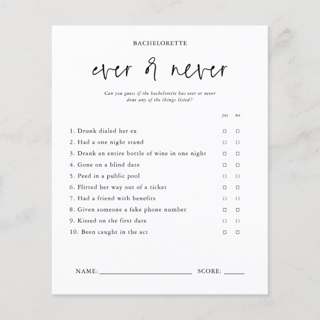 Oost of nooit | Bachelorette Party Game Kaart (Voorkant)