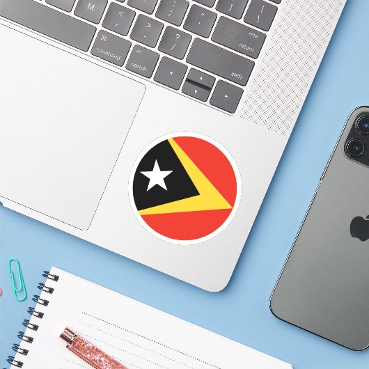 Oost-Timor Vlag Ronde Sticker (Laptop met iPhone)