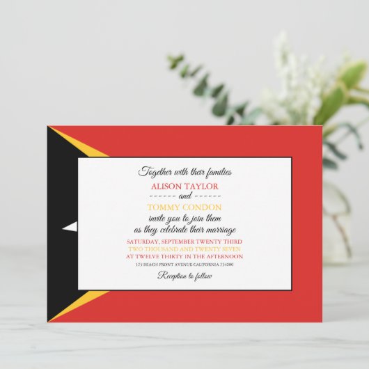 Oost-Timorese vlag, vlag van Oost-Timor bruiloft Kaart (Staand voorkant)