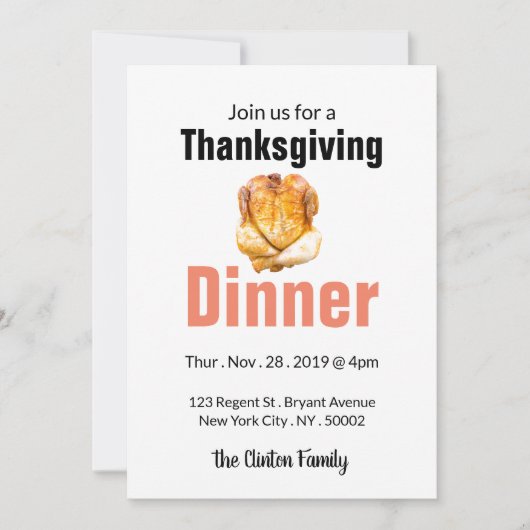 Oost-Turkije, Thanksgiving diner Kaart (Voorkant)