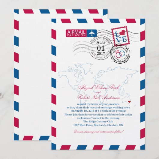 Oostelijk Australië Airmail Wedding Kaart (Voorkant / Achterkant)