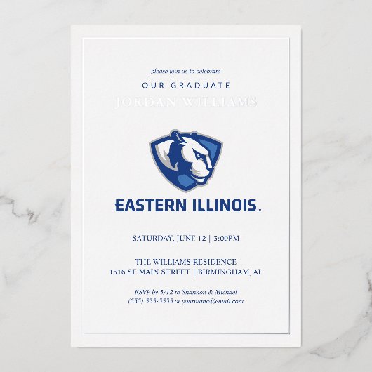 Oostelijk Illinois Panthers Head en Wordmark Logo Folie Uitnodiging (Voorkant)