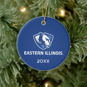 Oostelijk Illinois Panthers Head en Wordmark Logo Keramisch Ornament