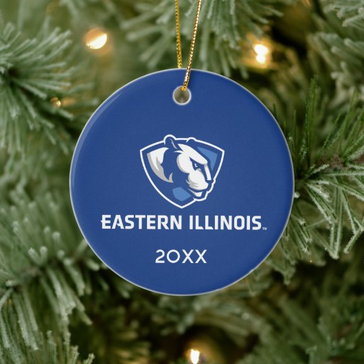 Oostelijk Illinois Panthers Head en Wordmark Logo Keramisch Ornament (Boom)