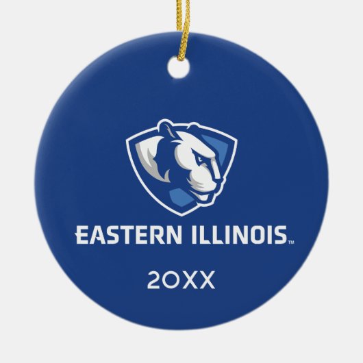 Oostelijk Illinois Panthers Head en Wordmark Logo Keramisch Ornament (Voorkant)