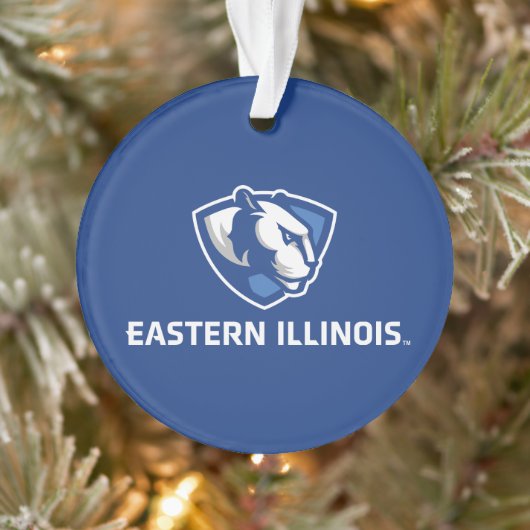 Oostelijk Illinois Panthers Head en Wordmark Logo Ornament (Boom)