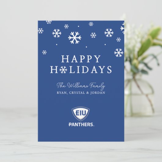 Oostelijk Illinois Panthers Shield & Wordmark Logo Feestdagenkaart (Staand voorkant)
