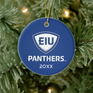 Oostelijk Illinois Panthers Shield & Wordmark Logo Keramisch Ornament