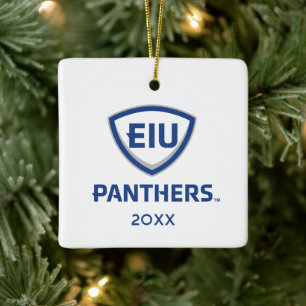 Oostelijk Illinois Panthers Shield & Wordmark Logo Keramisch Ornament