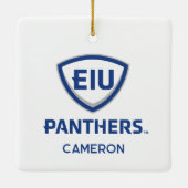 Oostelijk Illinois Panthers Shield & Wordmark Logo Keramisch Ornament (Achterkant)