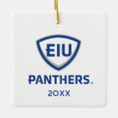 Oostelijk Illinois Panthers Shield & Wordmark Logo Keramisch Ornament (Voorkant)