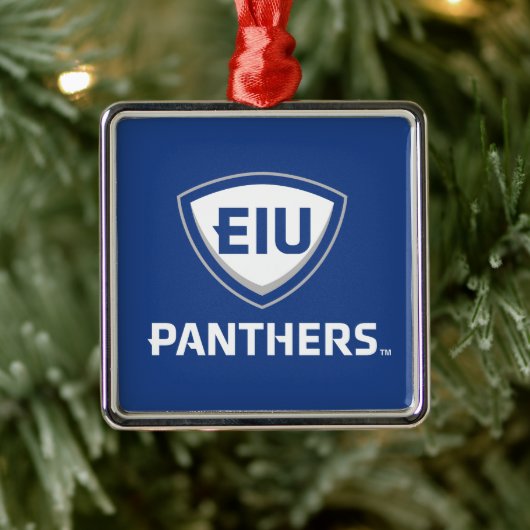 Oostelijk Illinois Panthers Shield & Wordmark Logo Metalen Ornament (Boom)