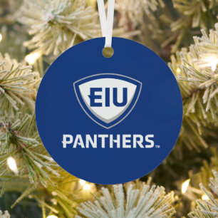Oostelijk Illinois Panthers Shield & Wordmark Logo Metalen Ornament