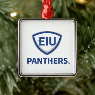 Oostelijk Illinois Panthers Shield & Wordmark Logo Metalen Ornament