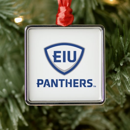 Oostelijk Illinois Panthers Shield & Wordmark Logo Metalen Ornament (Boom)