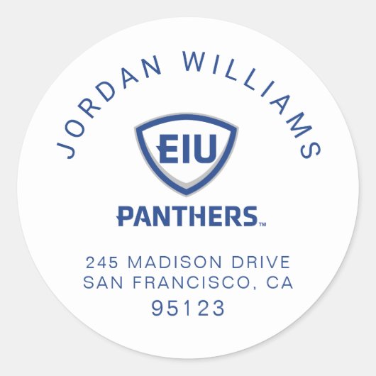 Oostelijk Illinois Panthers Shield & Wordmark Logo Ronde Sticker (Voorkant)