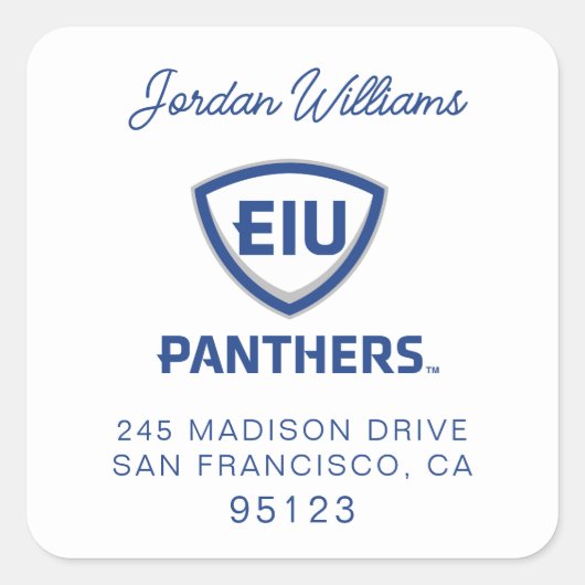 Oostelijk Illinois Panthers Shield & Wordmark Logo Vierkante Sticker (Voorkant)