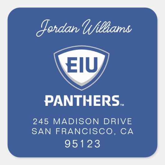 Oostelijk Illinois Panthers Shield & Wordmark Logo Vierkante Sticker (Voorkant)