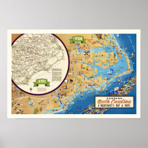 Oostelijk North Carolina 12x18 kaartprint Poster