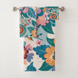 Oostelijk Retro Bloemen Pastel Aangepast Patroon Bad Handdoek