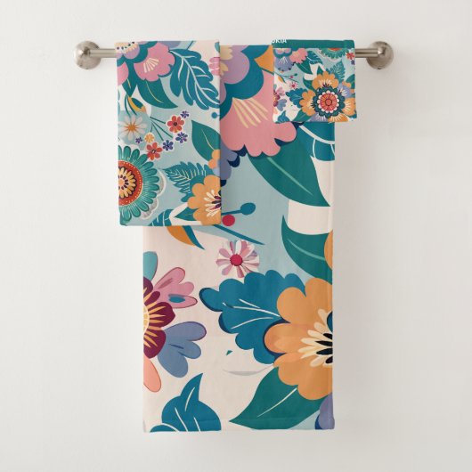 Oostelijk Retro Bloemen Pastel Aangepast Patroon Bad Handdoek (Insitu)