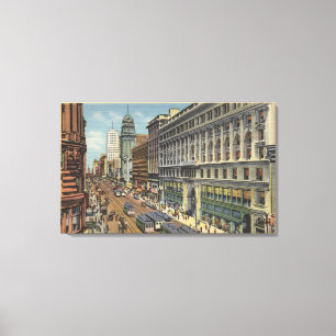 Oostelijk Uitzicht van de Markt St. van Powell St. Canvas Afdruk