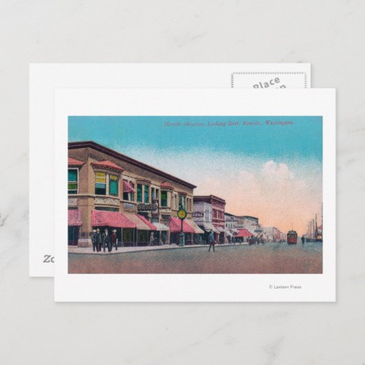 Oostelijk Uitzicht van Hewitt AvenueEverett, WA Briefkaart (Voorkant / Achterkant)