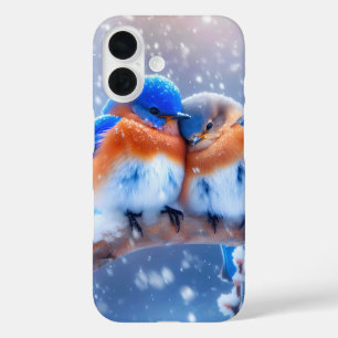Oostelijke Blauwe Gaaien Knuffelen Op Een Besneeuw iPhone 16 Hoesje