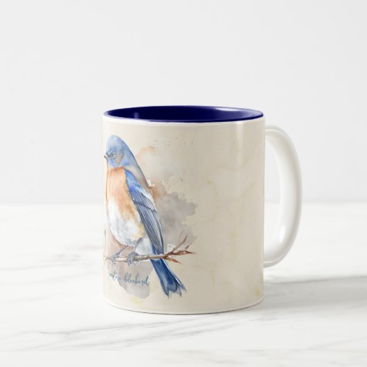 Oostelijke Blauwe Oranje Rotische Waterverf Tweekleurige Koffiemok (Voorkant rechts)