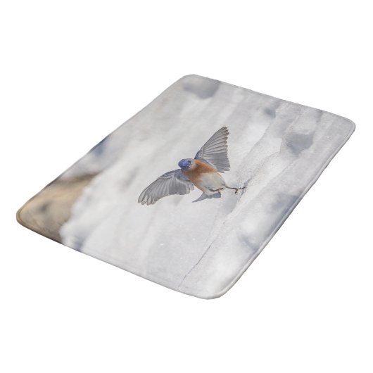 Oostelijke Blauwvogel dansend in de sneeuw Badmat (Gekanteld)