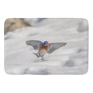 Oostelijke Blauwvogel dansend in de sneeuw Badmat