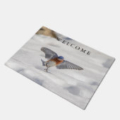 Oostelijke Blauwvogel dansend in de sneeuw Deurmat (Schuin)