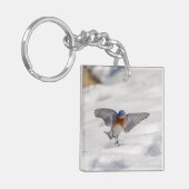 Oostelijke Blauwvogel dansend in de sneeuw Sleutelhanger (Voorkant Links)