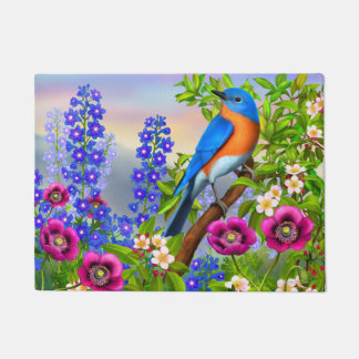 Oostelijke Blauwvogel in de Garden Doormat Deurmat