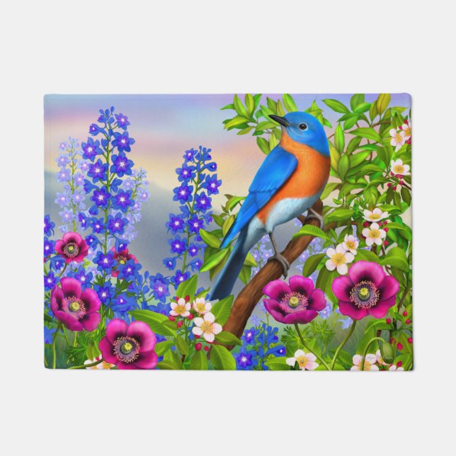 Oostelijke Blauwvogel in de Garden Doormat Deurmat (Voorkant)