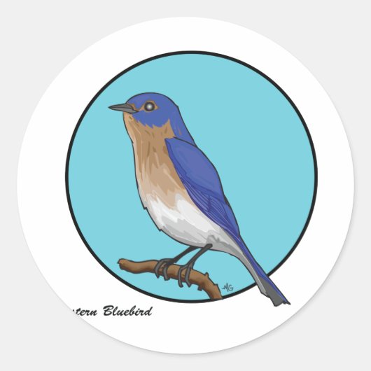 OOSTELIJKE BLAUWVOGEL RONDE STICKER (Voorkant)