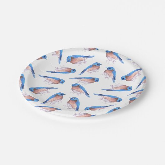 Oostelijke blauwvogels waterverf schattige vogels papieren bordje (Gekanteld)