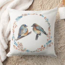 Oostelijke Bluebird Couple Floral Wreate Kussen