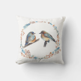 Oostelijke Bluebird Couple Floral Wreate Kussen