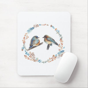 Oostelijke Bluebird Couple Floral Wreate Muismat