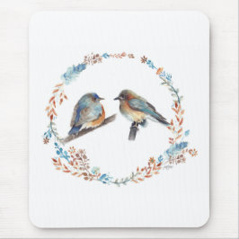 Oostelijke Bluebird Couple Floral Wreate Muismat