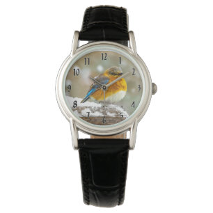 Oostelijke Bluebird in Snow - Originele Foto Horloge