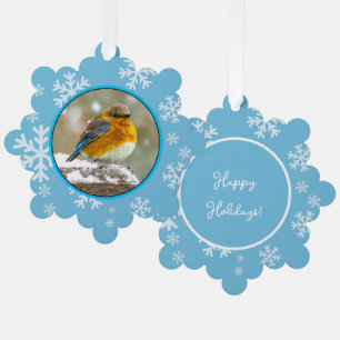 Oostelijke Bluebird in Snow - Originele Foto Ornament Kaart