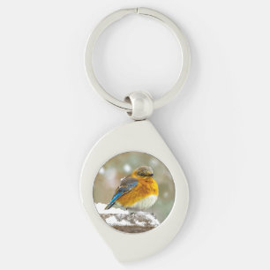 Oostelijke Bluebird in Snow - Originele Foto Sleutelhanger