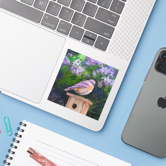 Oostelijke Bluebird in Snow - Originele Foto Sticker (Laptop met iPhone)