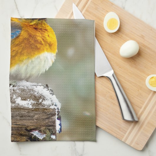 Oostelijke Bluebird in Snow - Originele Foto Theedoek (Quarter Fold)