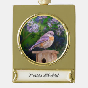 Oostelijke Bluebird in Snow - Originele Foto Verguld Banner Ornament
