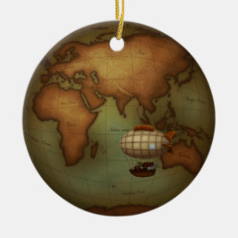 Oostelijke Hemisphere Steampunk Map & Hot Air Ball Keramisch Ornament
