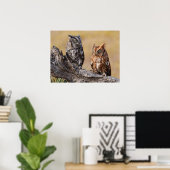 Oostelijke schreeuwuil slaapt in boom poster (Thuiskantoor)